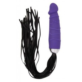 Черная плеть с фиолетовой рукоятью-фаллоимитатором